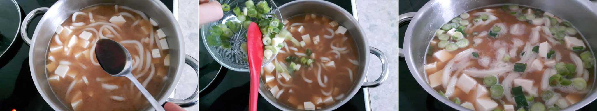 Miso Udon Schritt 6 Suppe würzen und garnieren