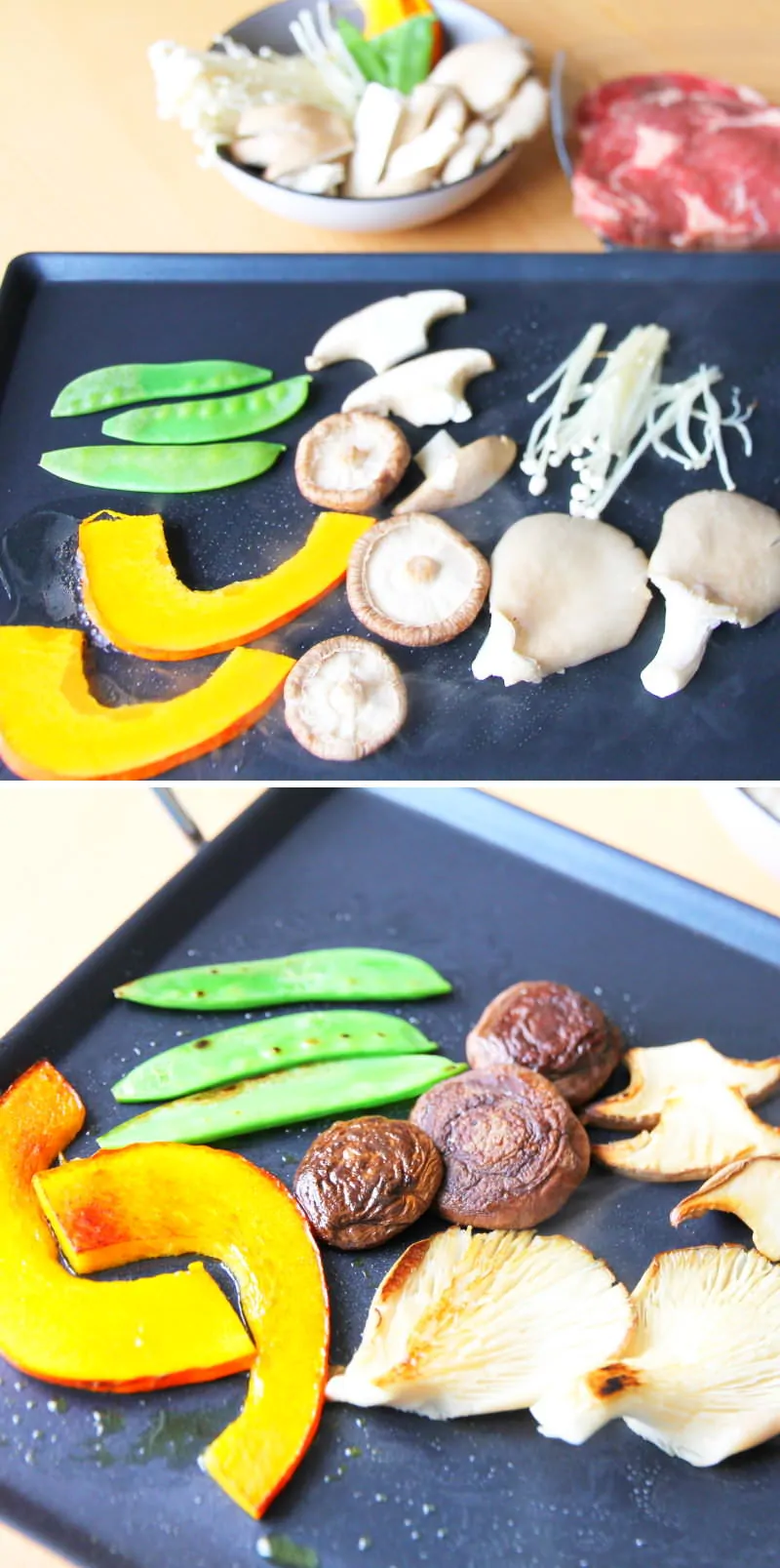 Teppanyaki Menü Schritt 7 Pilze und Gemüse grillen