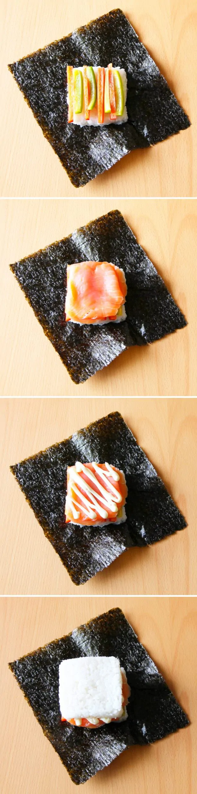 Onigirazu Sushi Sandwich Schritt 4 Füllung platzieren