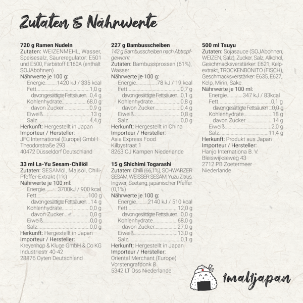 Ramen Kochbox Zutaten und Nährwerte