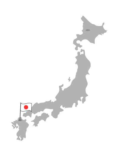 Japan Landkarte mit Flagge in Fukuoka Hakata