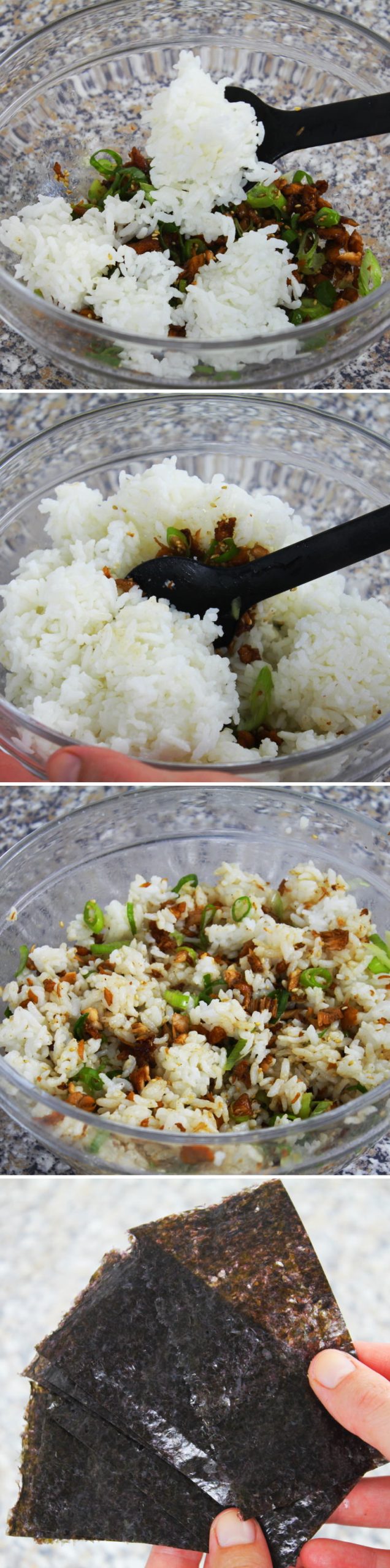 Onigiri mit Lachs Schritt 5 Füllung unter Reis mischen