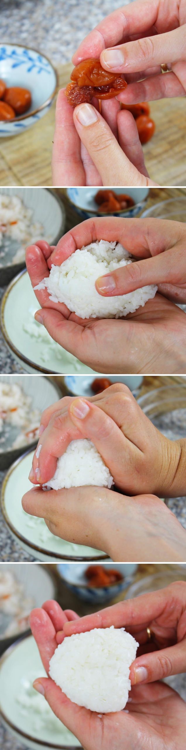 Onigiri mit Ume Schritt 3 Umeboshi entsteinen und Reis formen