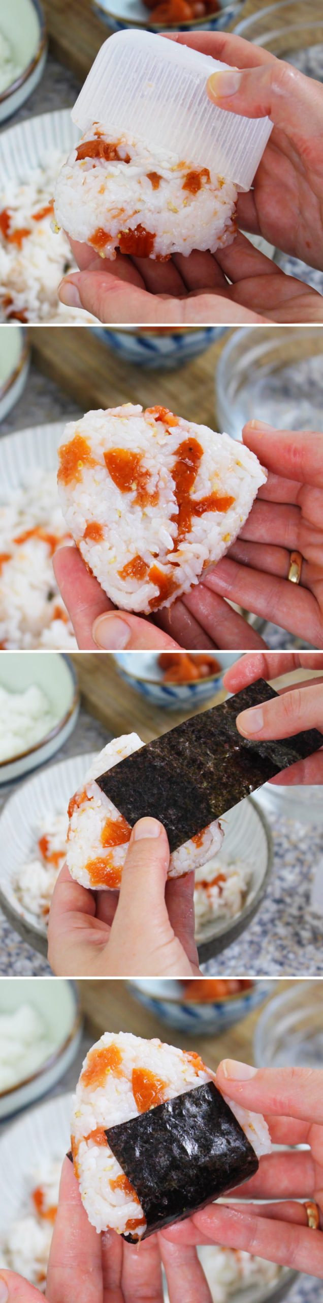 Onigiri mit Ume Schritt 7 Reis formen und mit Nori umwickeln