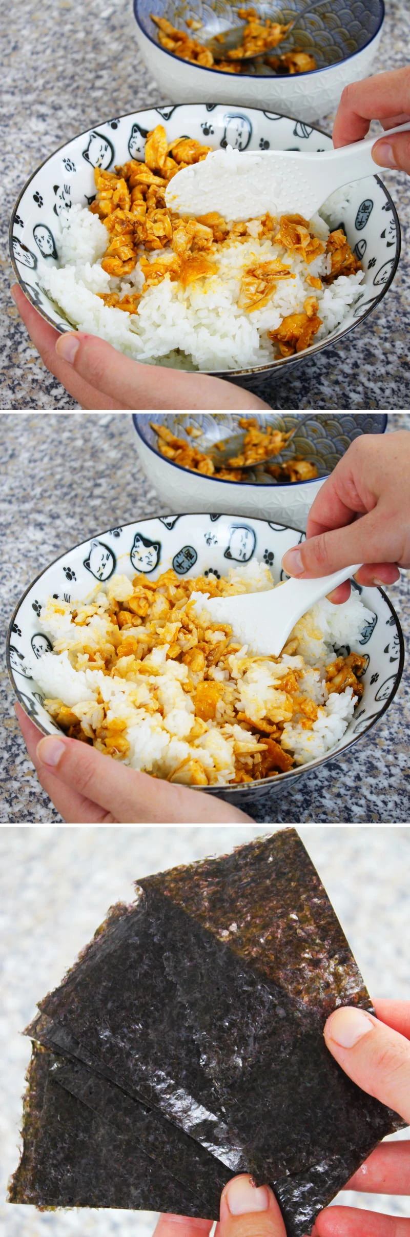 Onigiri mit Chicken Teriyaki Schritt 10 Füllung unter Reis mischen