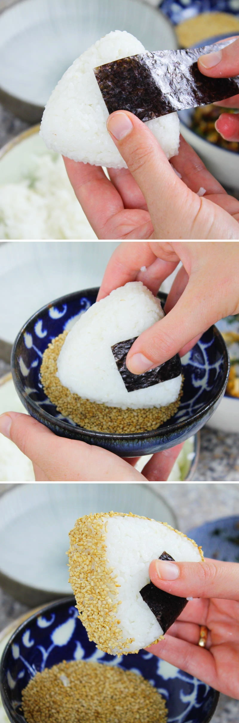 Knusprige Onigiri mit Wakame &amp; Kräuterseitlingen » REZEPT
