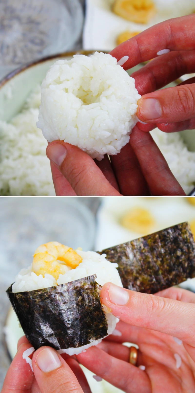 Tenmusu Onigiri Schritt 9 Reisbällchen füllen