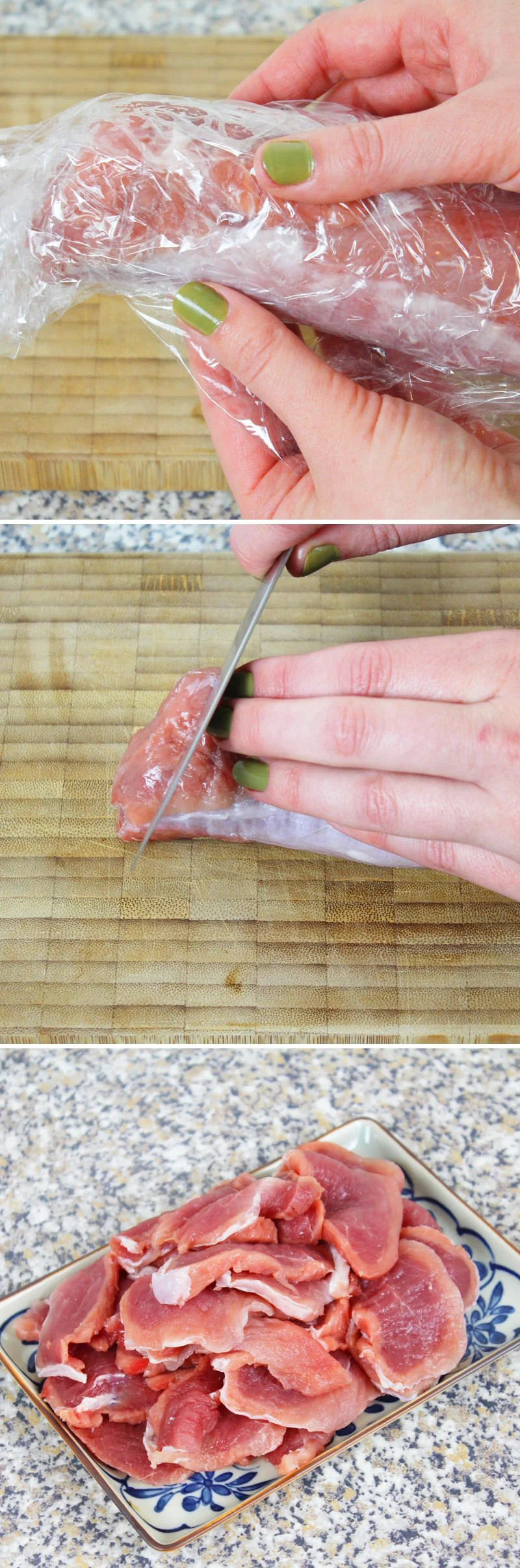 Butadon Schritt 2 Fleisch in Scheiben schneiden