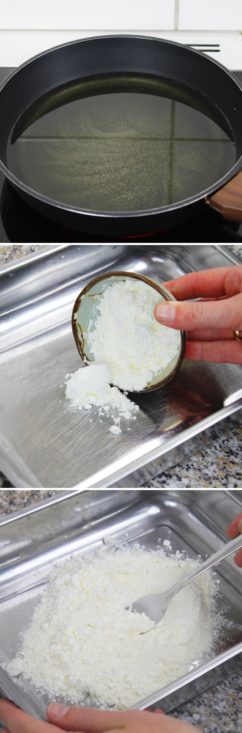 Agedashi Tofu step 5 Prepare the oil and flour