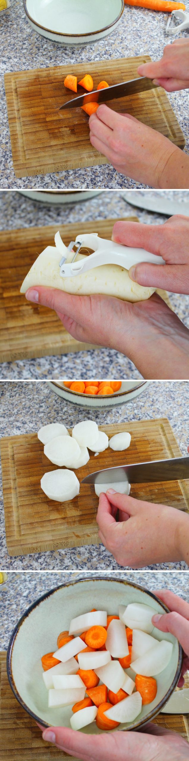 Kenchinjiru Step 4: Cutting the vegetables