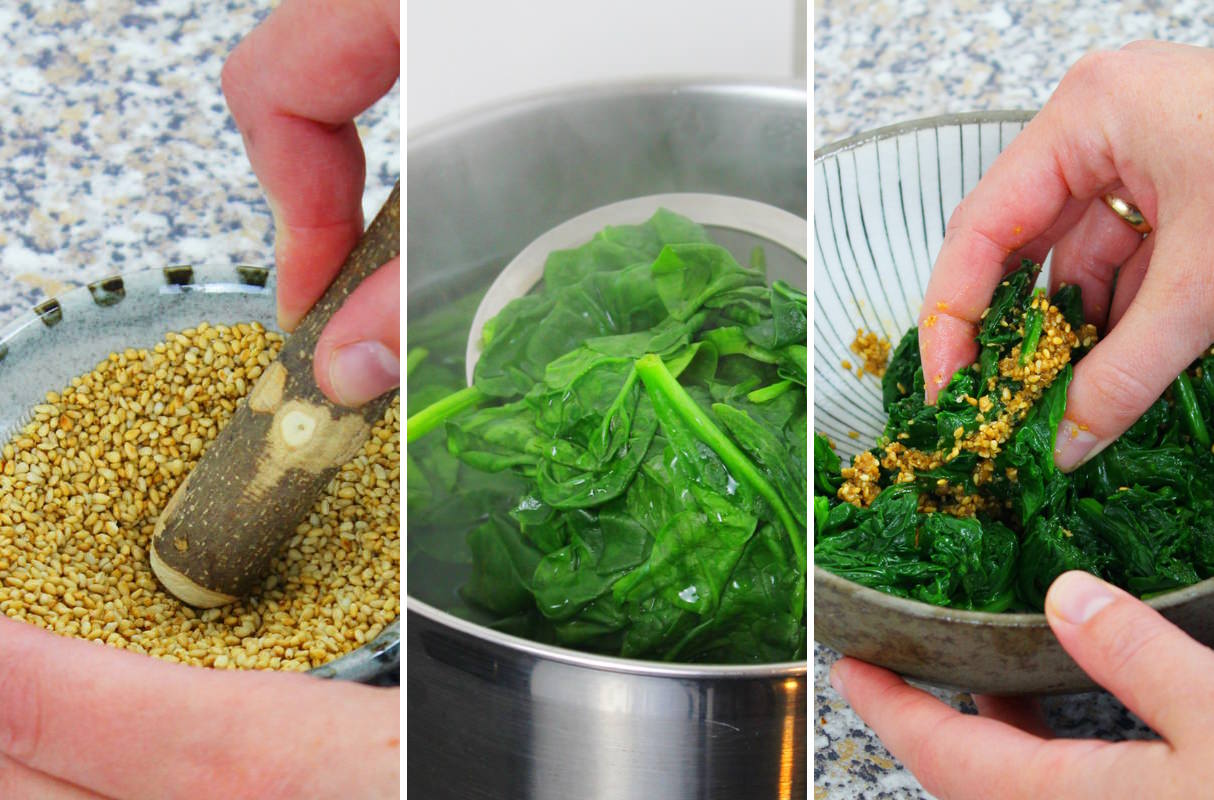 Insalata di spinaci giapponesi Preparazione
