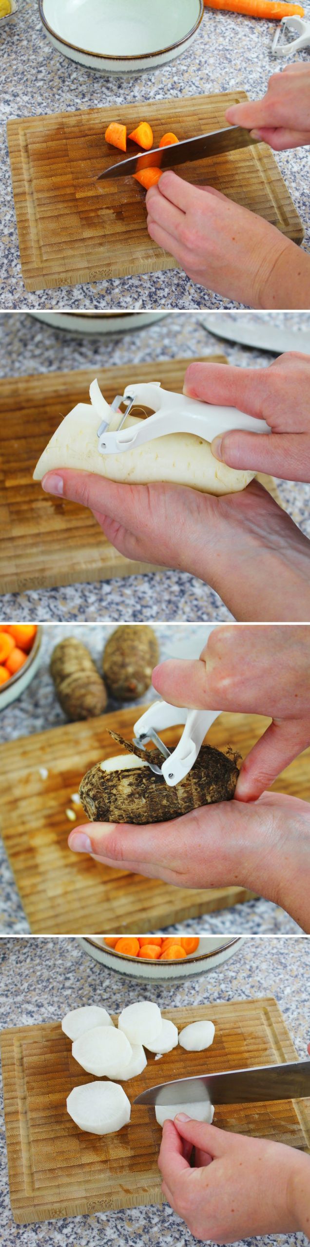 Tonjiru Step 3: Chopping the vegetables
