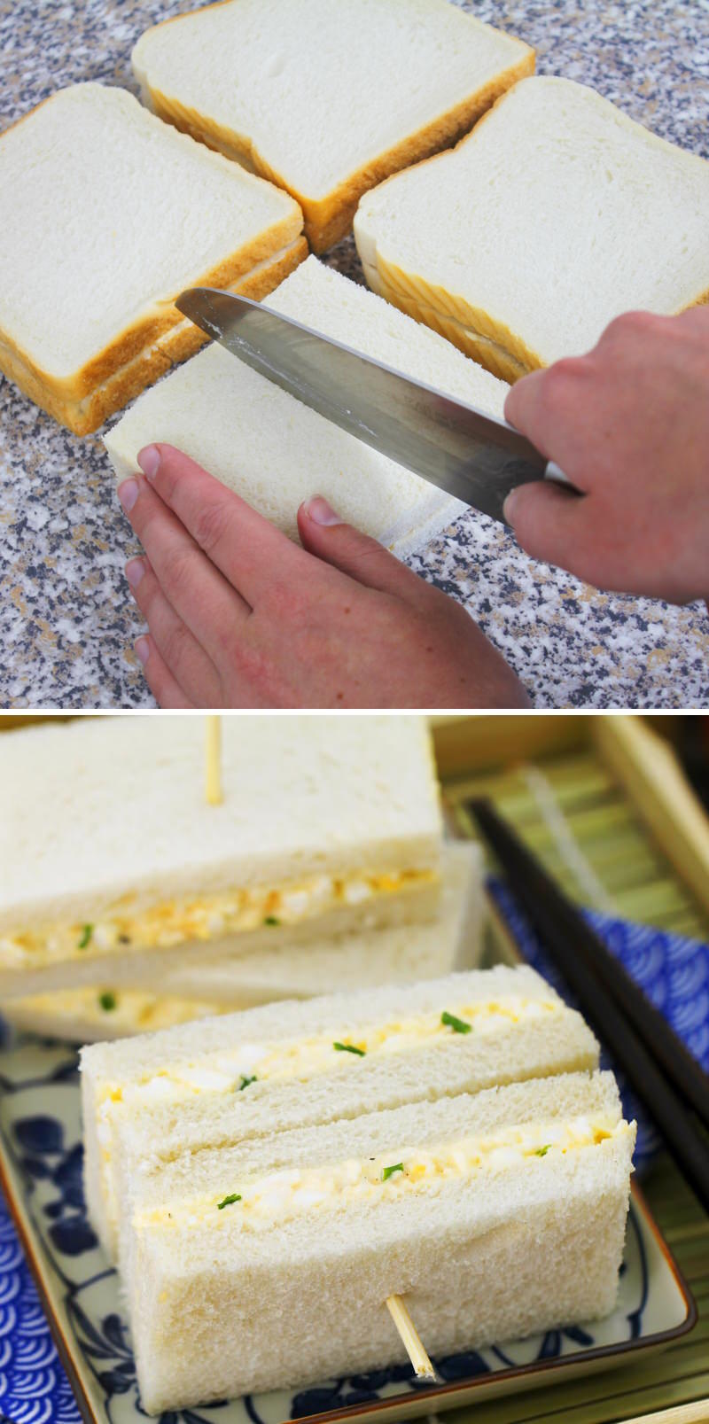 Tamago Sando Step 7 Cut the sandwich into two halves