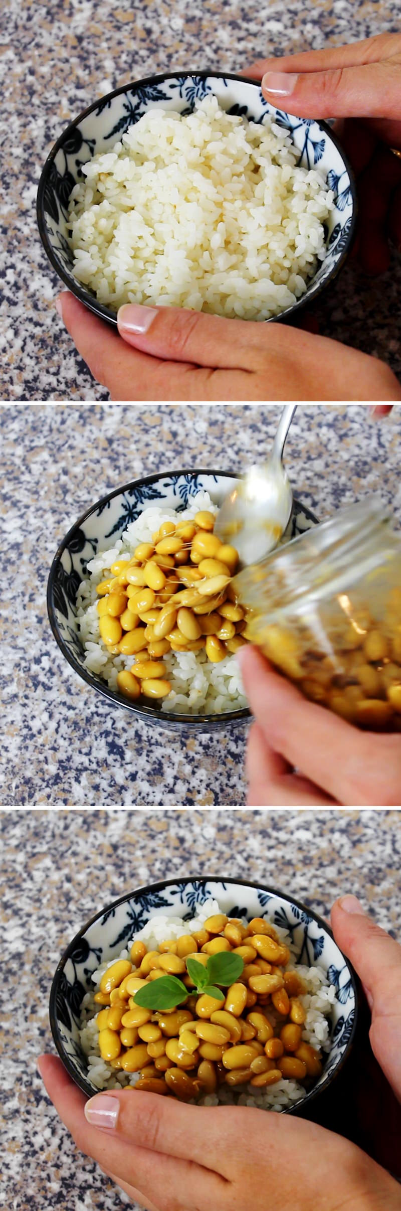 Nattodon Rice Bowl Step 4: Scatter the soybeans