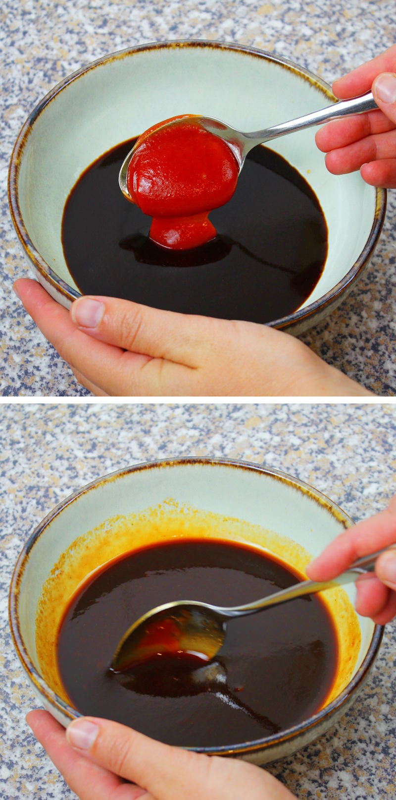 Salsa per takoyaki - Fase 3: mescolare lo zucchero e il ketchup