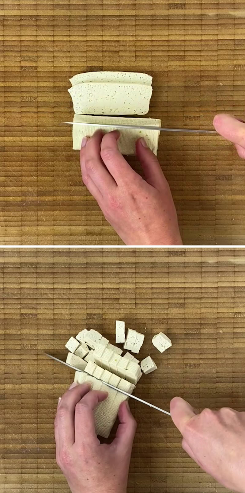 Takoyaki Step 5: Cut the Tofu into small pieces