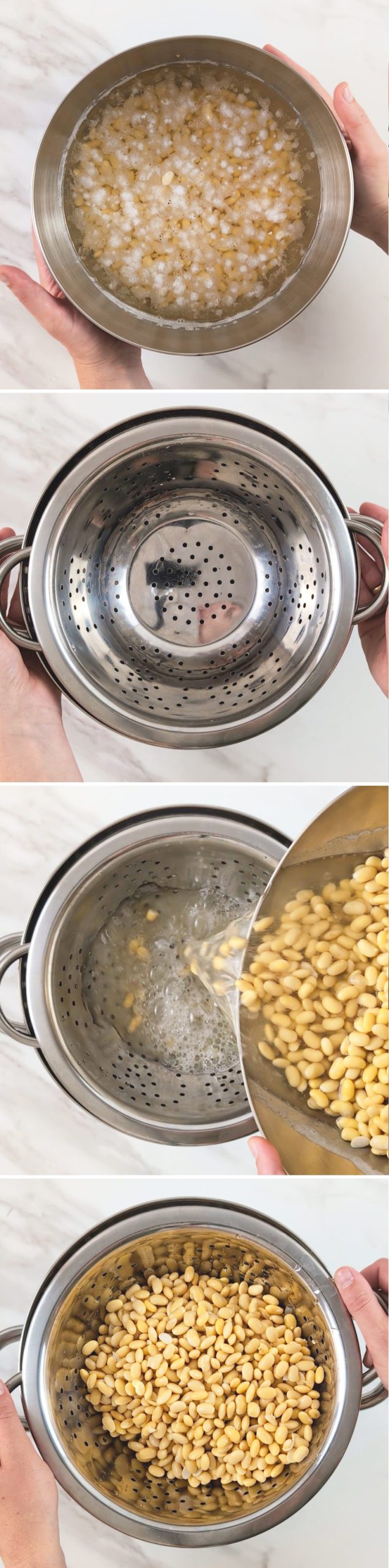 Making natto yourself Step 3 Drain the soybeans