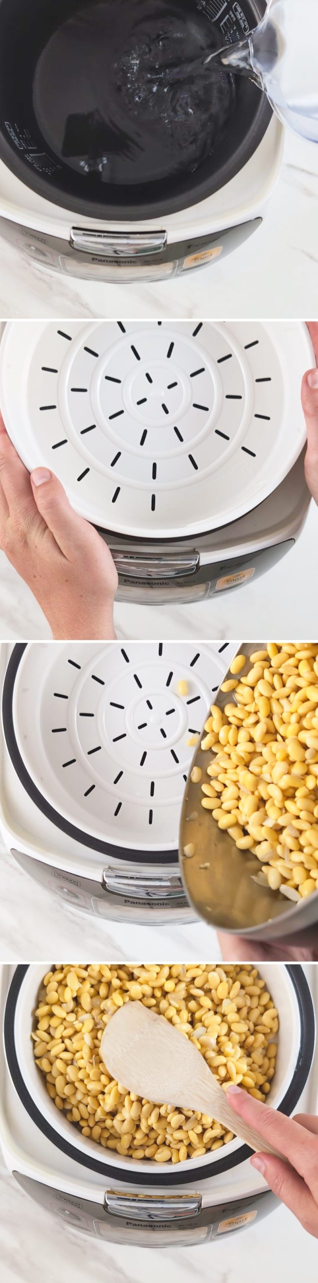 Making your own natto Step 4: Add the beans to the cooking rice