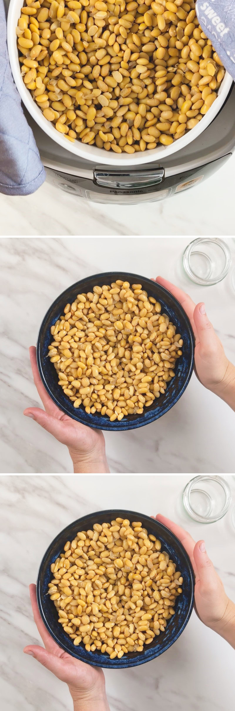 Making natto yourself: Passaggio 7 – Remove the steamed beans from the rice cooker