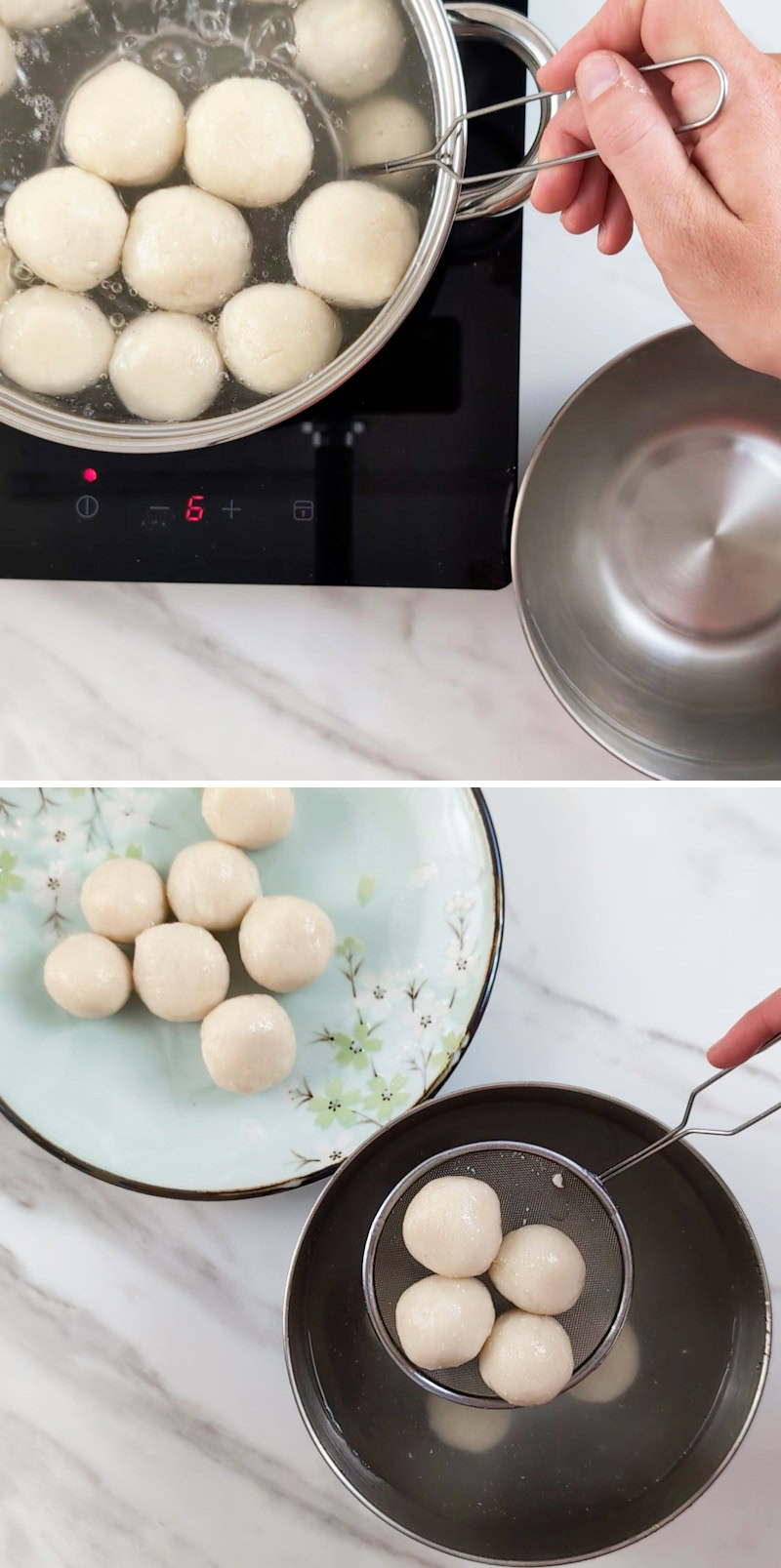 Tofu Dango - Passaggio 7: scolare le palline di riso