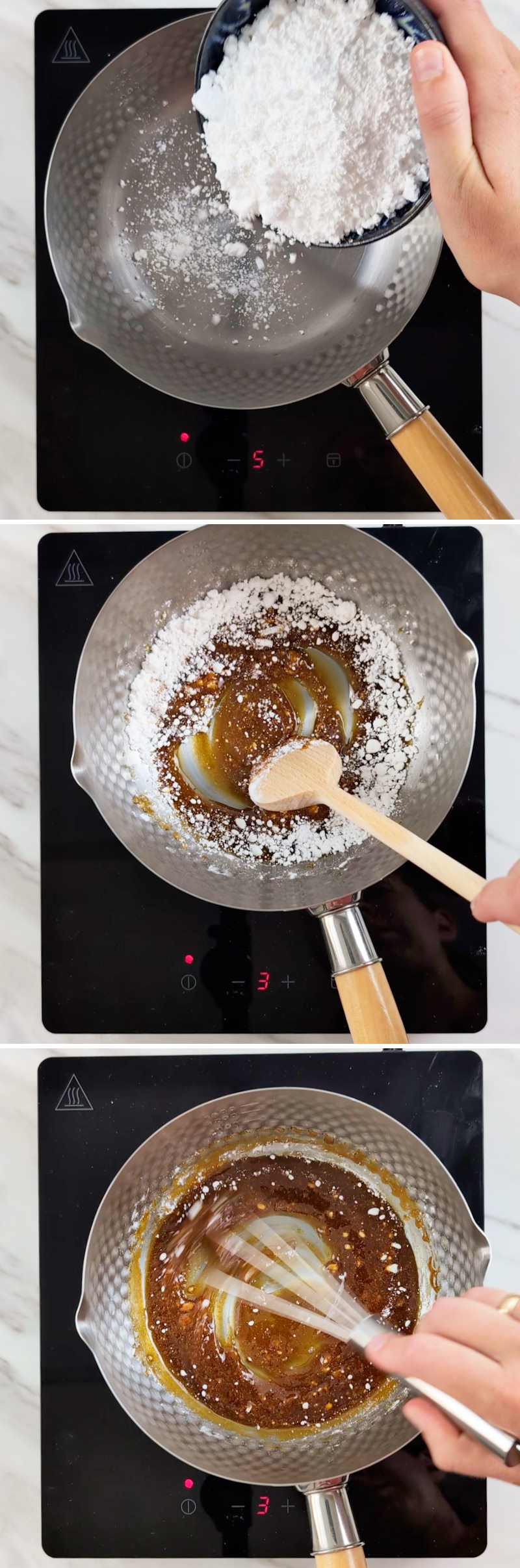Dango al tofu - Passaggio 9: sciogliere lo zucchero a velo