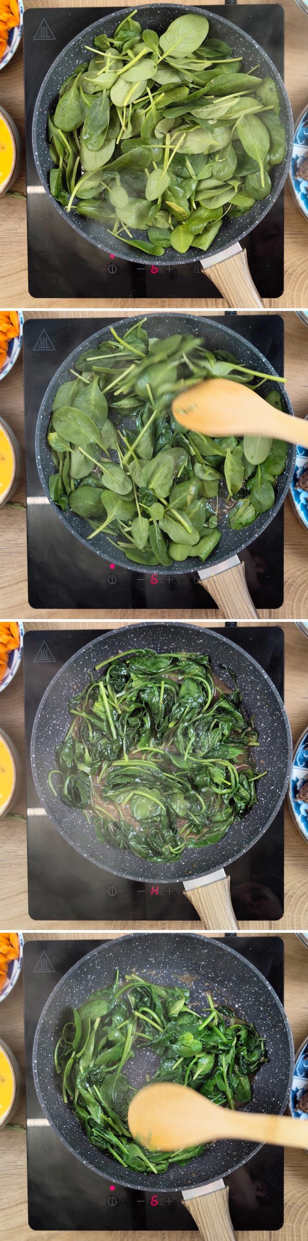 Gimbap Passaggio 10 Soffriggere gli spinaci