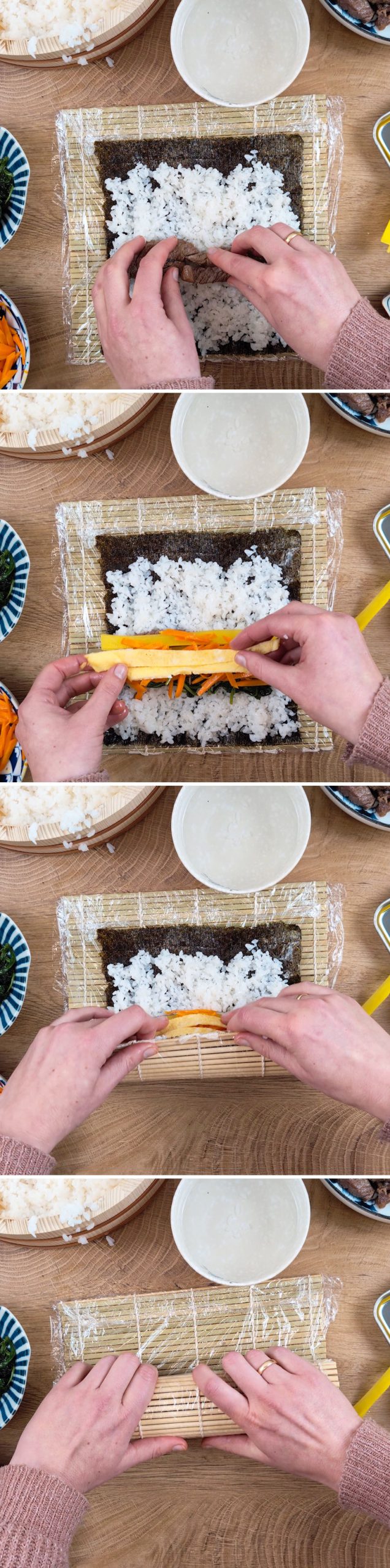 Gimbap Passaggio 14 Arrotolare e modellare