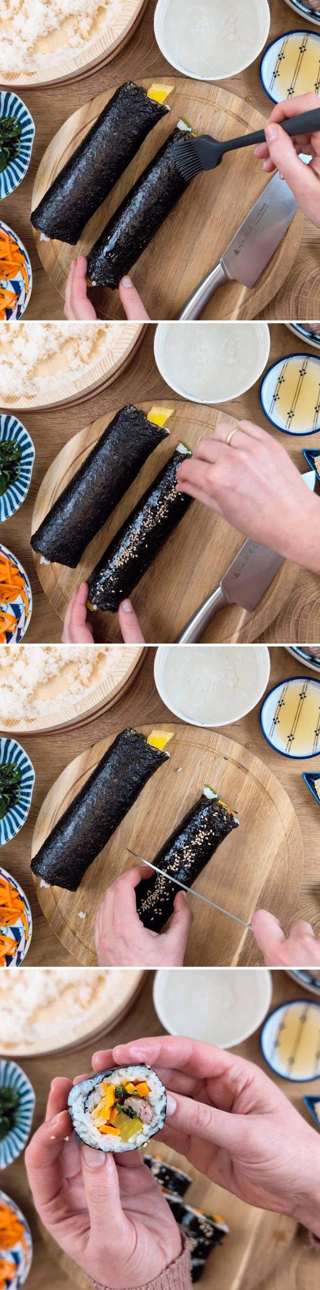 Gimbap Passaggio 15 Spennellare e tagliare