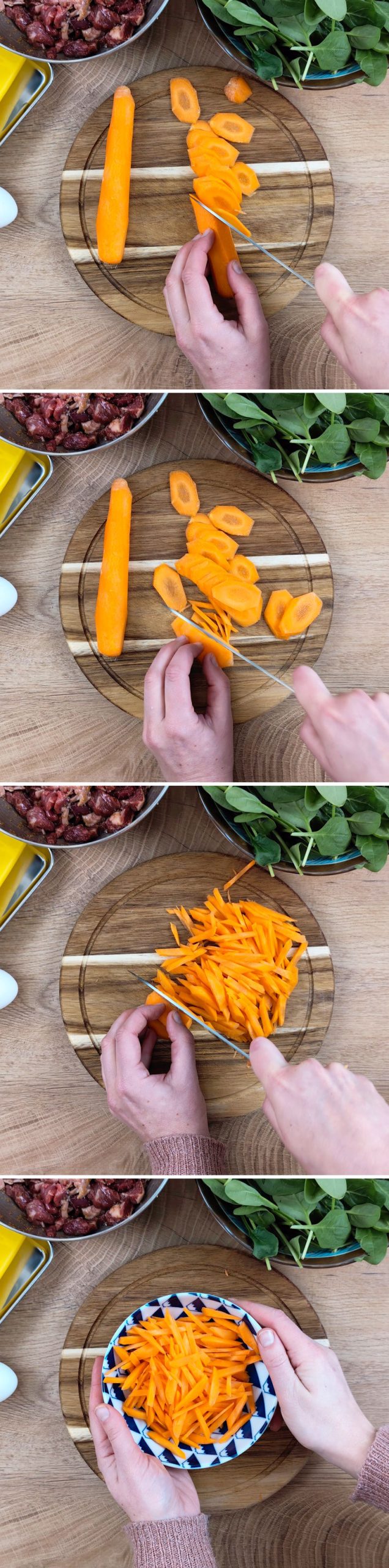 Gimbap Passaggio 7 Tagliare le carote a bastoncini