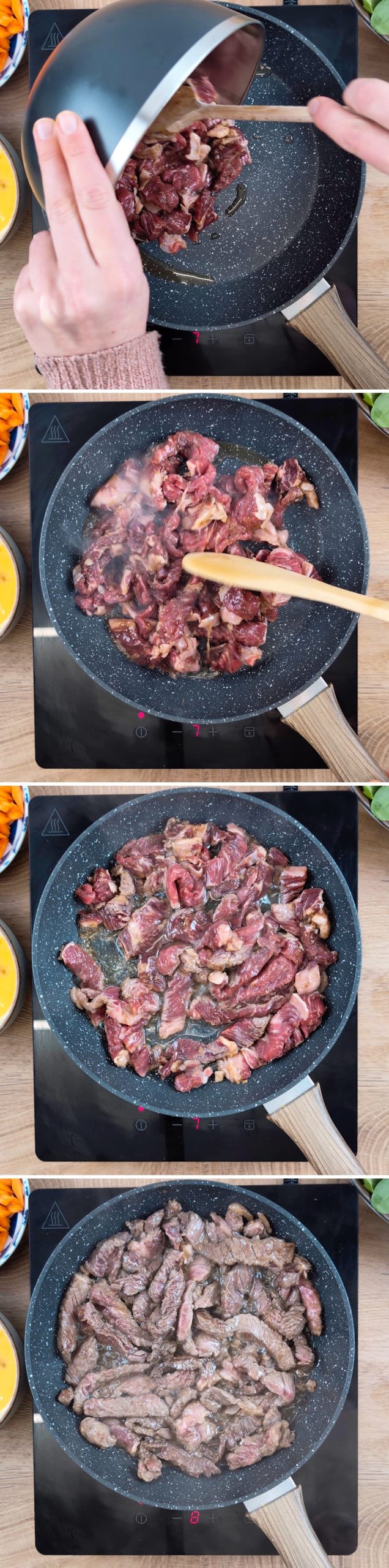 Gimbap Passaggio 9 Rosolare la carne di manzo