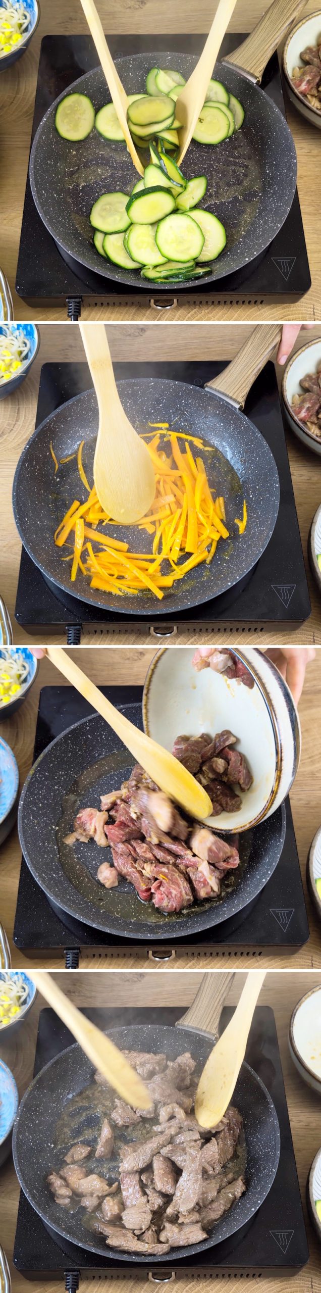 Bibimbap Passaggio 10 Rosolare le verdure e la carne