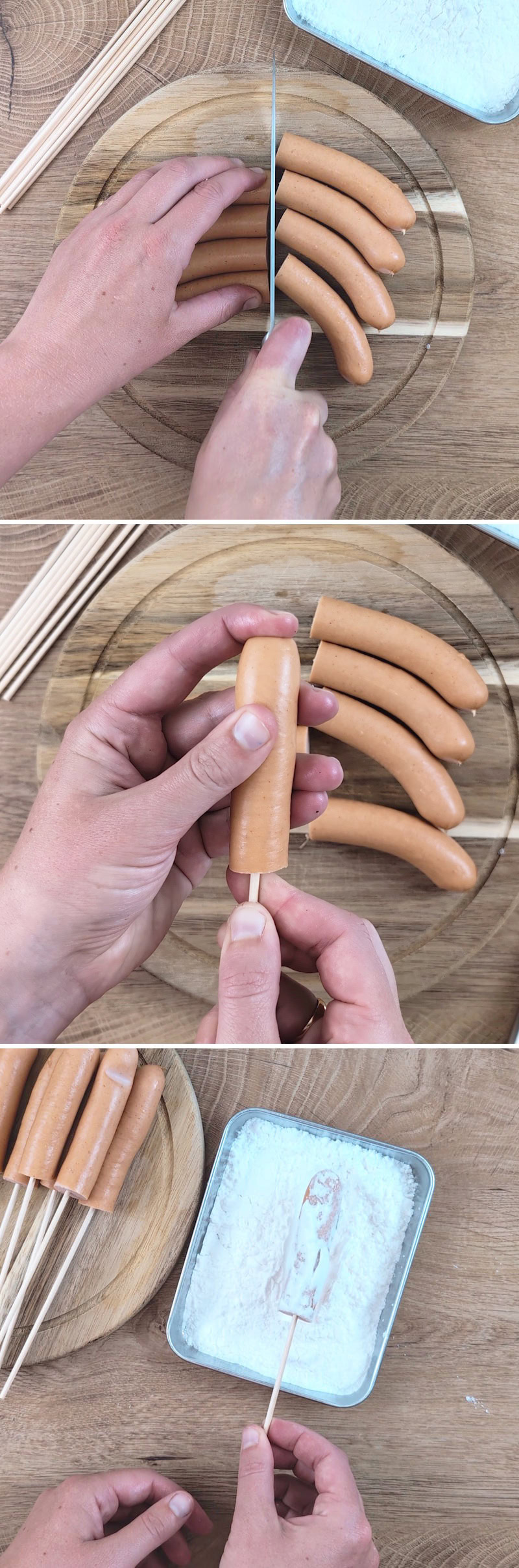 Corn Dogs Step 4 Prepare the sausages