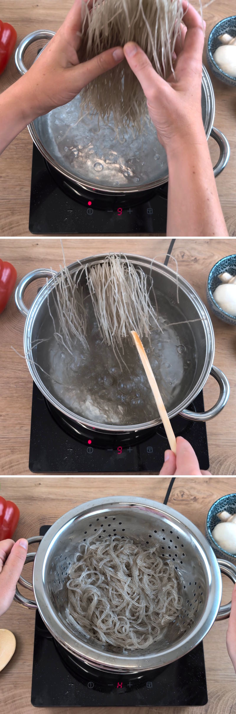 Japchae passaggio 2 Cuocere i noodles di vetro