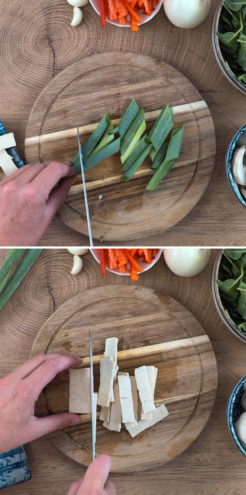 Japchae Passaggio 4 Tagliare il Tofu a pezzetti