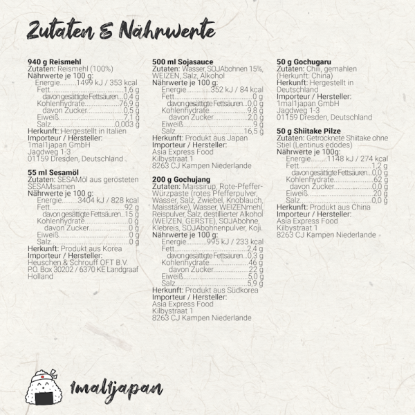 Tteokbokki Kochbox Zutaten und Nährwerte