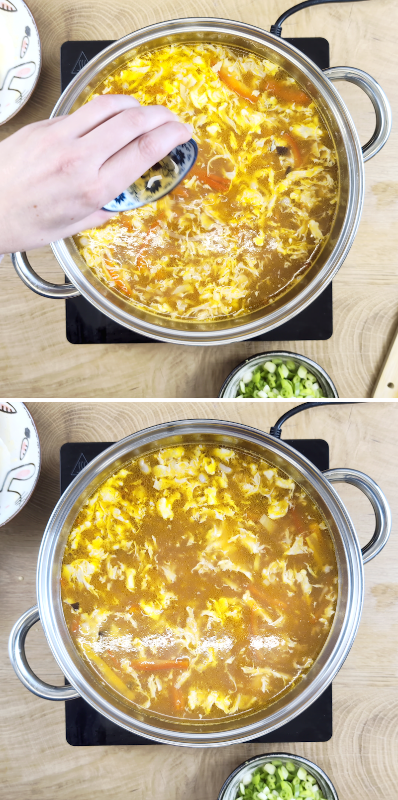 Zuppa di Pechino Passaggio 14 Aggiungere l'aceto e l'olio di sesamo