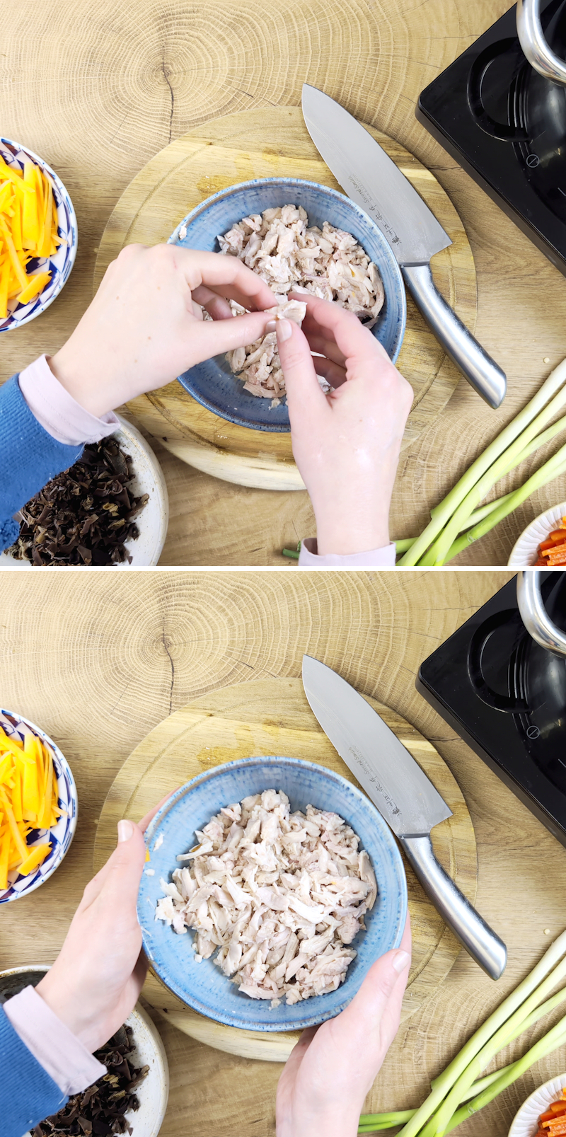 Zuppa di Pechino - Passaggio 7: sfilacciare il pollo