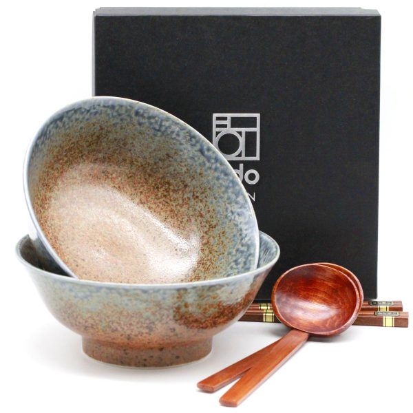 Ramen Schüssel „Ki“ (2er Geschenkset mit Bambus Löffel & Essstäbchen, Ø 22 cm)