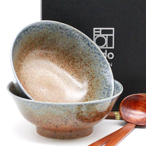 Ramen Schüssel „Ki“ (2er Geschenkset mit Bambus Löffel & Essstäbchen, Ø 22 cm)