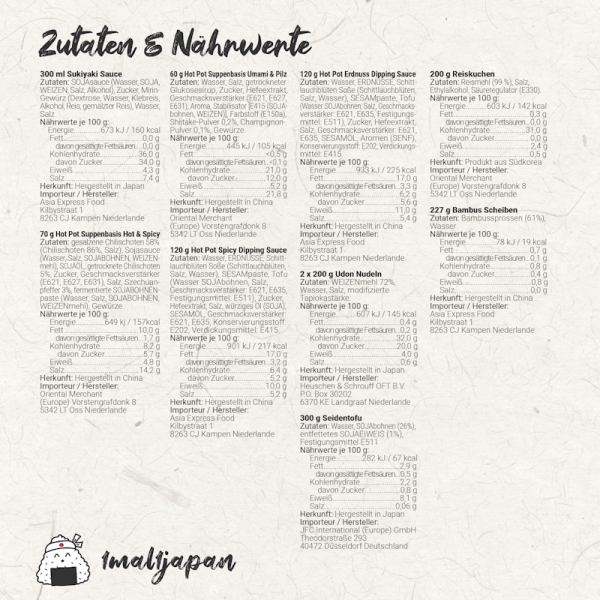 Shabu Shabu Hot Pot Box Zutaten und Nährwerte komp