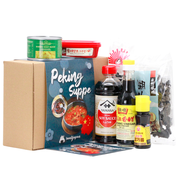 Pekingsuppe Kochbox für 6 Portionen Suan La Tang. Chinesische Sauer-Scharf Suppe einfach selber machen – inkl. Zutaten & Anleitung. Ideal als Geschenk.